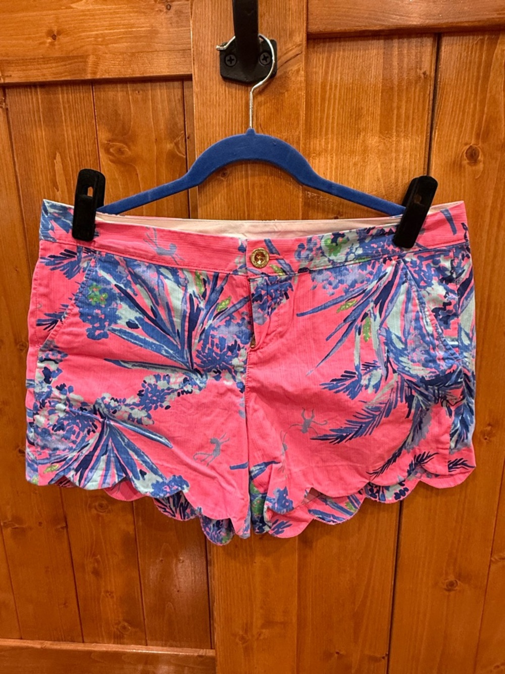 Lilly Pulitzer Pink Tropical Scallop-Hem High-Waist Shorts